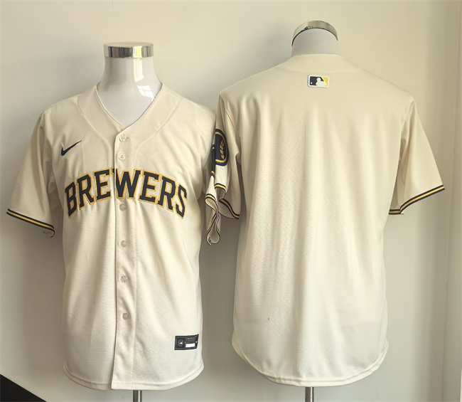 Personalized Men’s Milwaukee Brewers Blank Cream Limited Stitched Jersey
