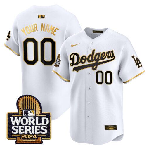 Personalized Men’s Los Angeles Dodgers Active Player White Gold 2024 World Series Champions Limited Stitched Baseball Jersey