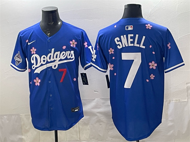 Personalized Men’s Los Angeles Dodgers #7 Blake Snell Royal 2025 World Series Champions Patch Tokyo Series Limited Stitched Baseball Jersey