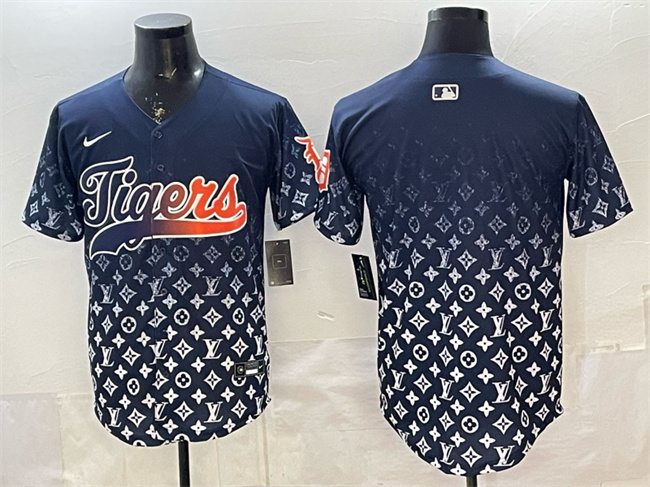 Personalized Men’s Detroit Tigers Blank Navy With Patch Premier Limited Stitched Baseball Jersey