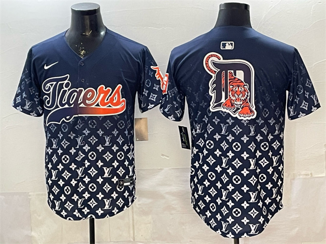 Personalized Men’s Detroit Tigers Team Big Logo Navy With Patch Premier Limited Stitched Baseball Jersey