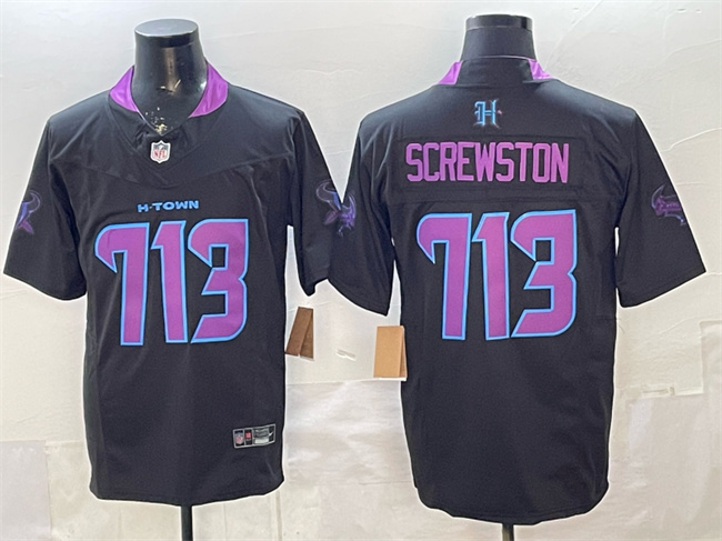 Personalized Men’s Houston Texans #713 Screwston Black F.U.S.E. 2025 DJ SCREW Limited Stitched Football Jersey