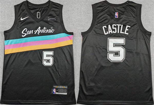 Personalized Men’s San Antonio Spurs #5 Stephon Castle Black 2025-26 City Edition Stitched Basketball Jersey