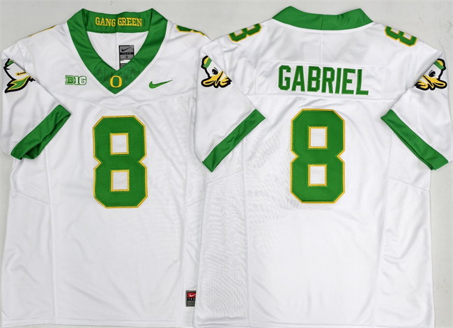 Personalized Men’s Oregon Ducks #8 Dillon Gabriel White 2026 F.U.S.E. Stitched Jersey