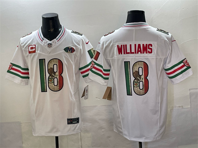 Personalized Men’s Chicago Bears #18 Caleb Williams White Mexico F.U.S.E. With 2-star C Patch And VMH Patch Throwback Stitched Football Jersey