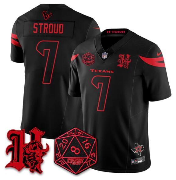 Personalized Men’s Houston Texans #7 C.J. Stroud Black F.U.S.E. ‘Stranger Things Edition’ Limited Stitched Football Jersey