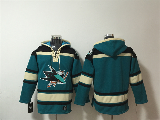 Personalized Men’s San Jose Sharks Blank Teal Lace-Up Pullover Hoodie