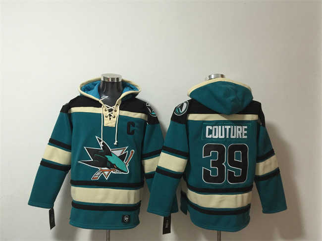Personalized Men’s San Jose Sharks #39 Logan Couture Teal Lace-Up Pullover Hoodie