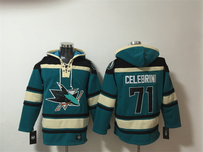 Personalized Men’s San Jose Sharks #71 Macklin Celebrini Teal Lace-Up Pullover Hoodie