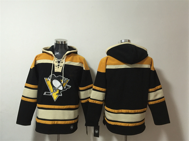 Personalized Men’s Pittsburgh Penguins Blank Black Lace-Up Pullover Hoodie