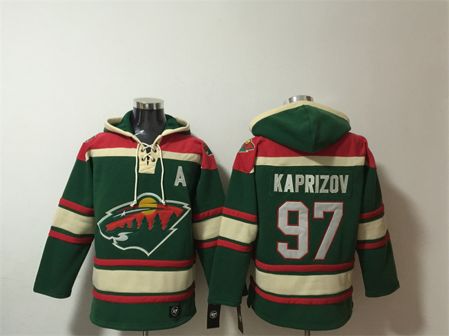 Personalized Men’s Minnesota Wild #97 Kirill Kaprizov Green Lace-Up Pullover Hoodie