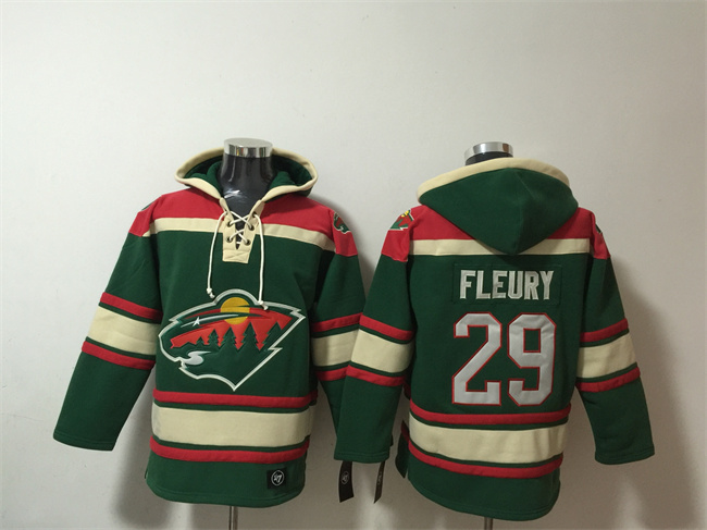 Personalized Men’s Minnesota Wild #29 Marc-Andre Fleury Green Lace-Up Pullover Hoodie