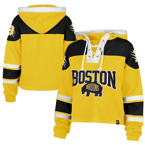 Personalized Men’s Boston Bruins 2026 Gold Cropped Lacer Hoodie