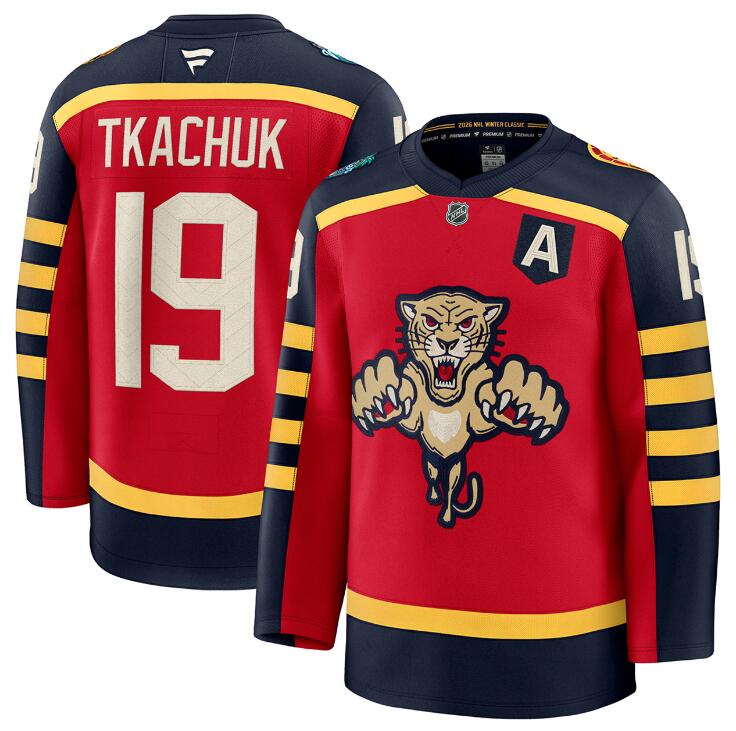 Personalized Men’s Florida Panthers #19 Matthew Tkachuk Red 2026 Winter Classic Stitched Hockey Jersey
