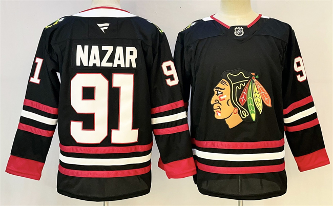 Personalized Men’s Chicago Blackhawks #91 FRANK NAZAR Black Stitched Hockey Jersey