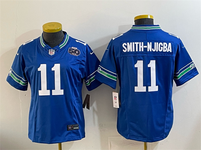 Personalized Youth Seattle Seahawks #11 Jaxon Smith-Njigba Royal 2025 F.U.S.E 50th Anniversary Patch Throwback Limited Stitched Football Jersey