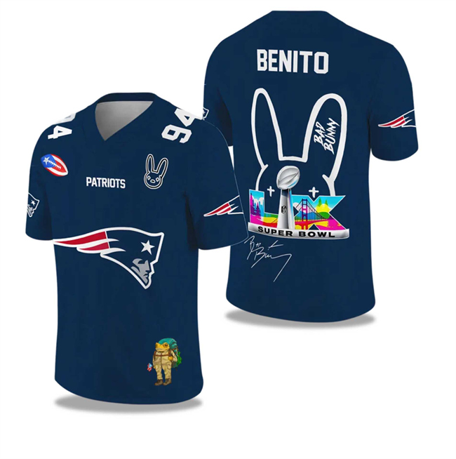 Personalized Men’s New England Patriots Navy 2025 2026 Bowl LX Print Jersey