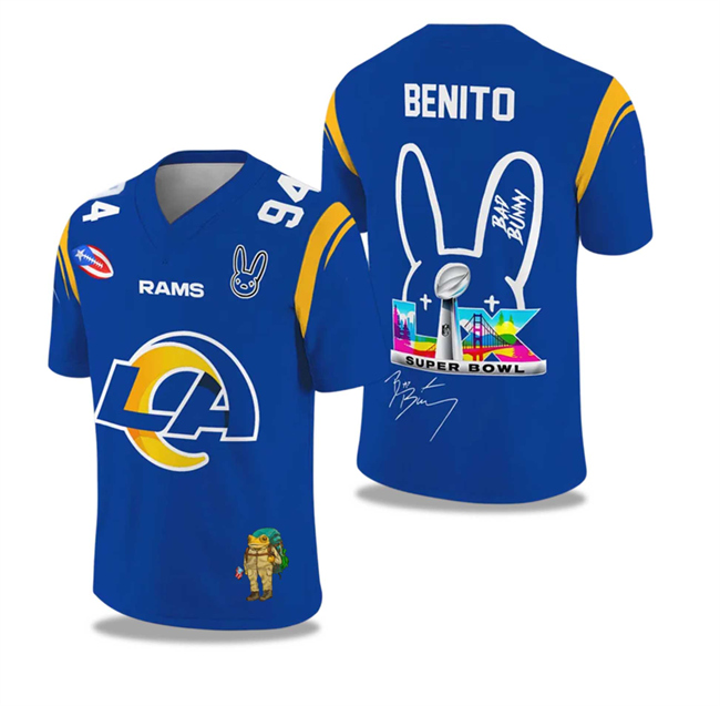Personalized Men’s Los Angeles Rams Blue 2025 2026 Bowl LX Print Jersey