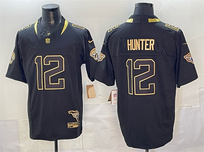 Personalized Men’s Jacksonville Jaguars #12 Travis Hunter Black Gold 2025 F.U.S.E. With Patch Untouchable Limited Stitched Jersey