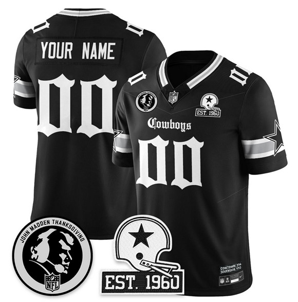 Personalized Men’s Dallas Cowboys Active Player Black 2025 F.U.S.E. With John Madden Patch & Established In 1960 Patch Limited Stitched Football Jersey