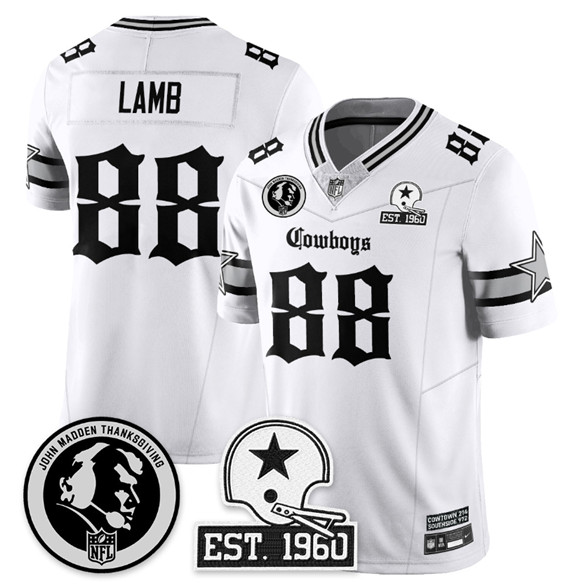 Personalized Men’s Dallas Cowboys Active Player White 2025 F.U.S.E. With John Madden Patch & Established In 1960 Patch Limited Stitched Football Jersey