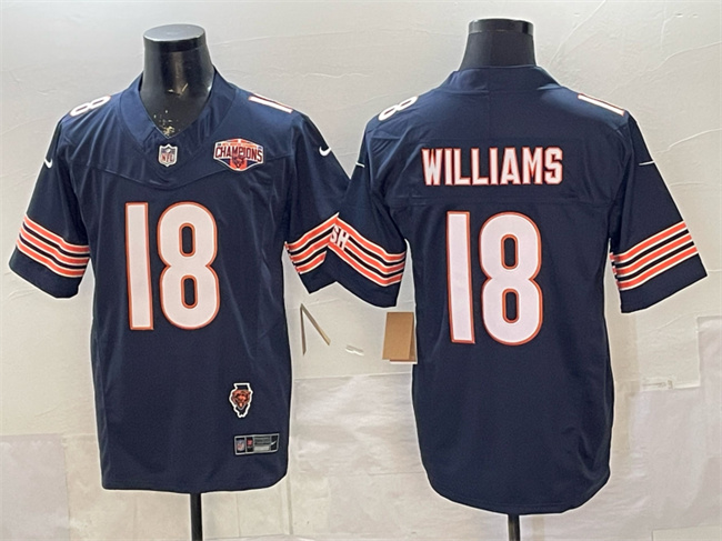 Personalized Men’s Chicago Bears #18 Caleb Williams Navy F.U.S.E. 2025 NFC North Division Champions & Illinois Patch Stitched Football Jersey