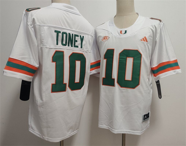 Personalized Men’s Miami Hurricanes #10 Malachi Toney White Stitched Football Jersey