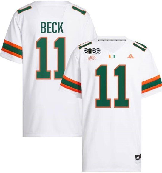 Personalized Men’s Miami Hurricanes #11 Carson Beck White 2026 Patch Stitched Football Jersey