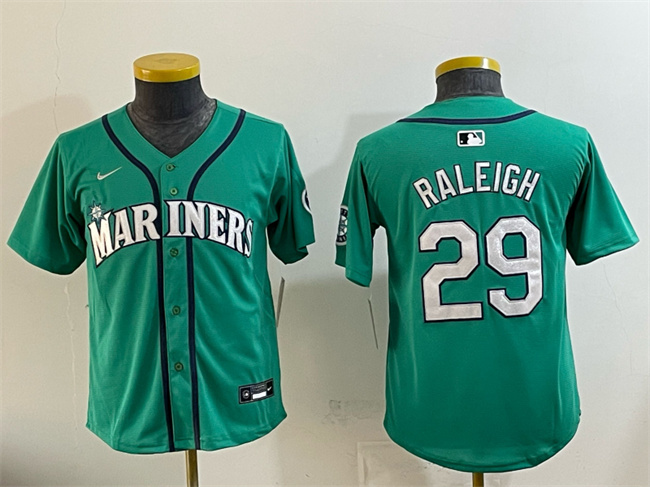 Personalized Youth Seattle Mariners #29 Cal Raleigh Aqua Alternate Limited Stitched Jersey