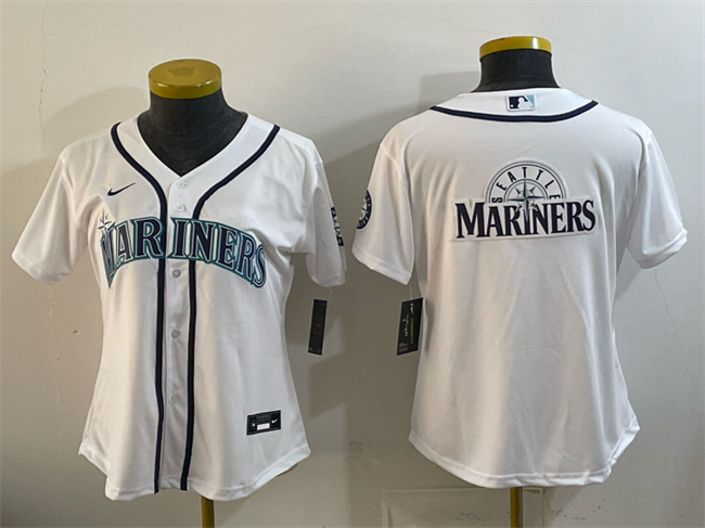 Personalized Youth Seattle Mariners Team Big Logo White Cool Base Stitched Baseball Jersey