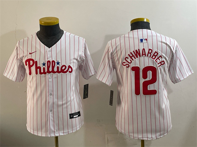 Personalized Youth Philadelphia Phillies #12 Kyle Schwarber White Limited Stitched Jersey