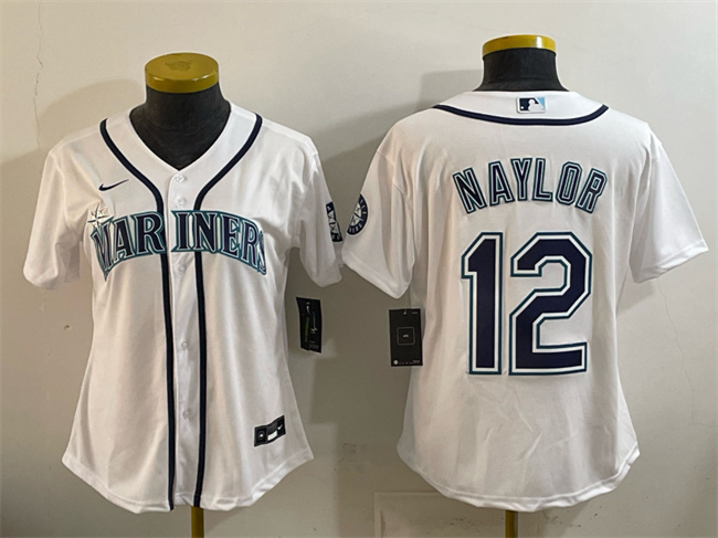 Personalized Women’s Seattle Mariners #12 Josh Naylor White Cool Base Stitched Baseball Jersey(Run Small)
