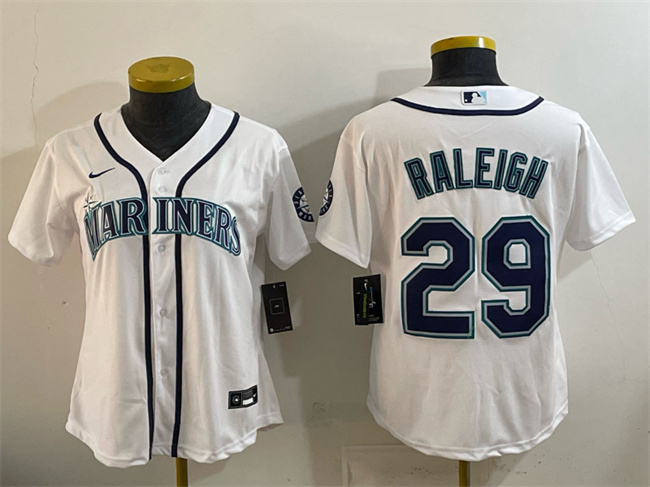 Personalized Women’s Seattle Mariners #29 Cal Raleigh White Cool Base Stitched Baseball Jersey(Run Small)