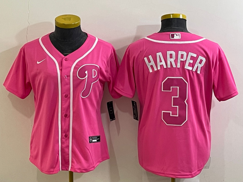 Personalized Women’s Philadelphia Phillies Active Player Pink Stitched Baseball Jersey(Run Small)