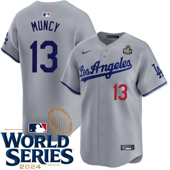 Personalized Men’s Los Angeles Dodgers #13 Max Muncy Gray 2024 World Series Patch Limited Stitched Baseball Jersey
