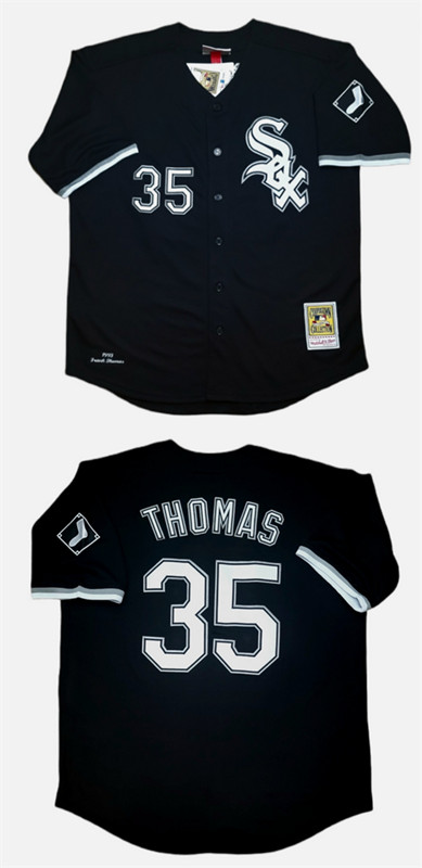 Personalized Men’s Chicago White Sox #35 Frank Thomas Black With Patch 1993 Throwback Stitched Baseball Jersey