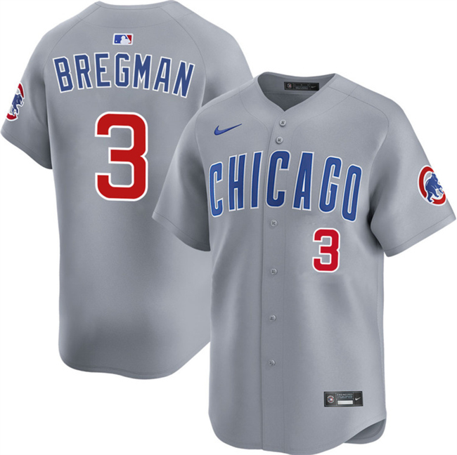 Personalized Men’s Chicago Cubs #3 Alex Bregman Grey 2026 Limited Stitched Baseball Jersey