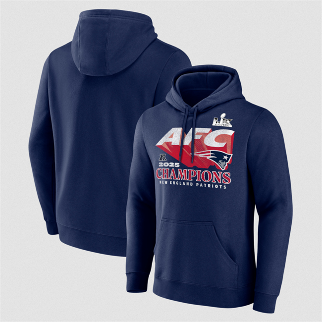 Personalized Men’s New England Patriots Navy 2025 AFC Champions Quick Pass Hoodie