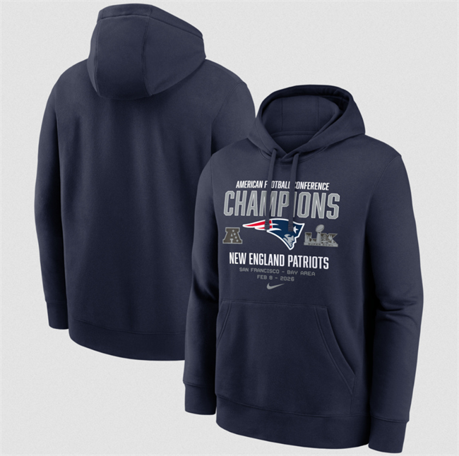 Personalized Men’s New England Patriots Navy 2025 AFC Champions Team Nation Hoodie