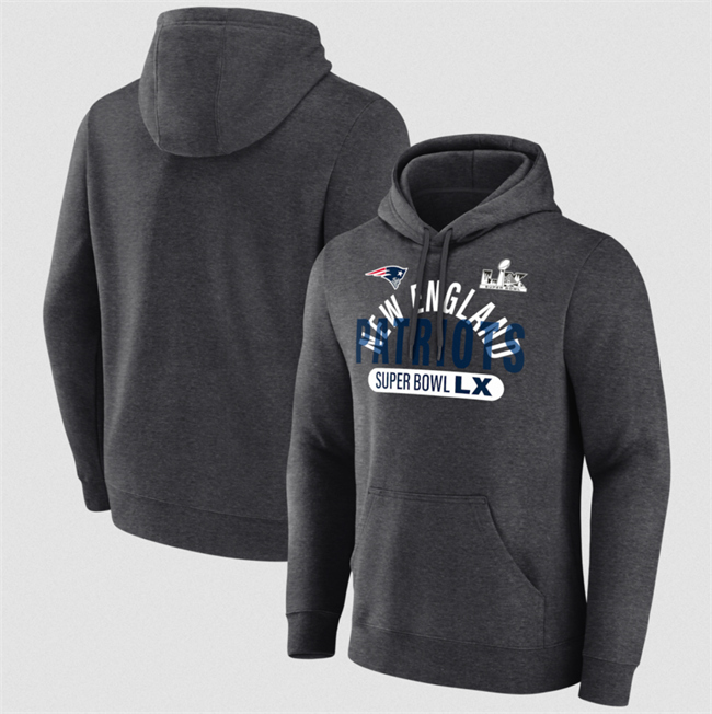 Personalized Men’s New England Patriots Heather Charcoal 2025 Super Bowl LX Game Plan Hoodie