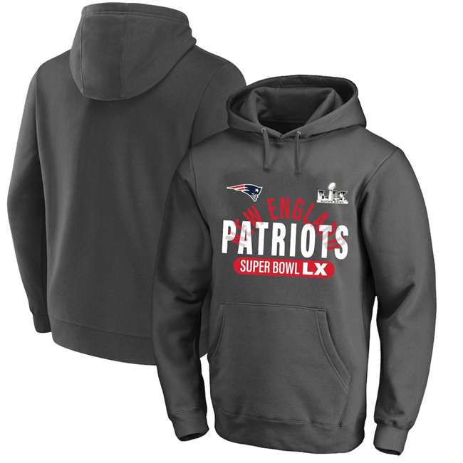 Personalized Men’s New England Patriots Charcoal 2025 Super Bowl LX Big & Tall Game Plan Hoodie