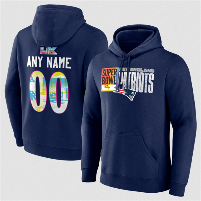 Personalized Men’s New England Patriots Navy 2025 Super Bowl LX Big & Tall Name & Number Hoodie