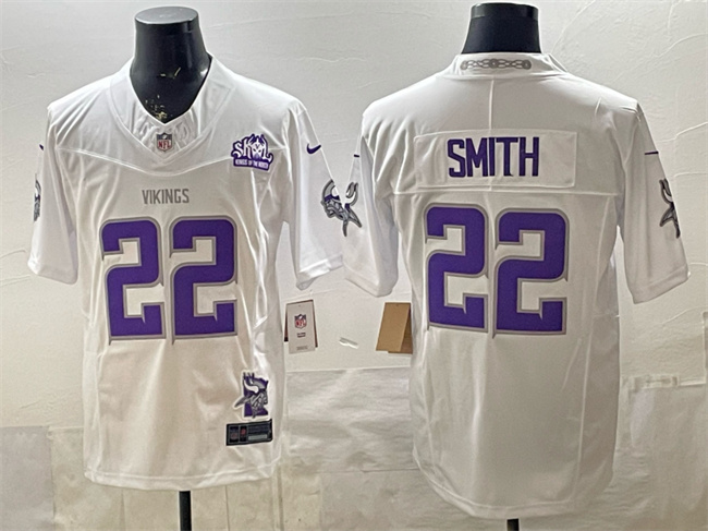 Personalized Men’s Minnesota Vikings #22 Harrison Smith White 2025 F.U.S.E. Winter Warrior Skol Patch Limited Stitched Football Jersey