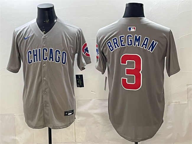 Personalized Men’s Chicago Cubs #3 Alex Bregman Grey Limited Stitched Baseball Jersey