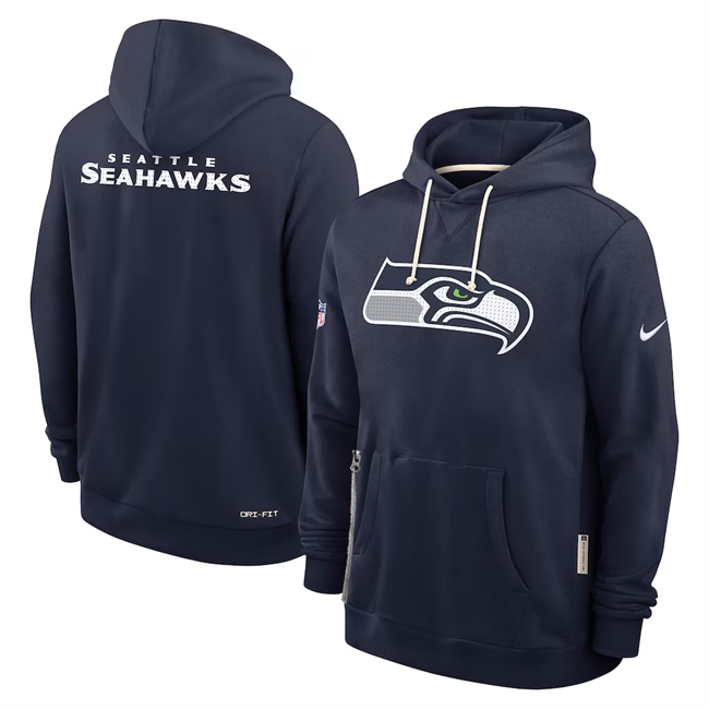 Personalized Men’s Seattle Seahawks Navy Sideline Standard Issue Initial Home Dri-FIT Pullover Hoodie