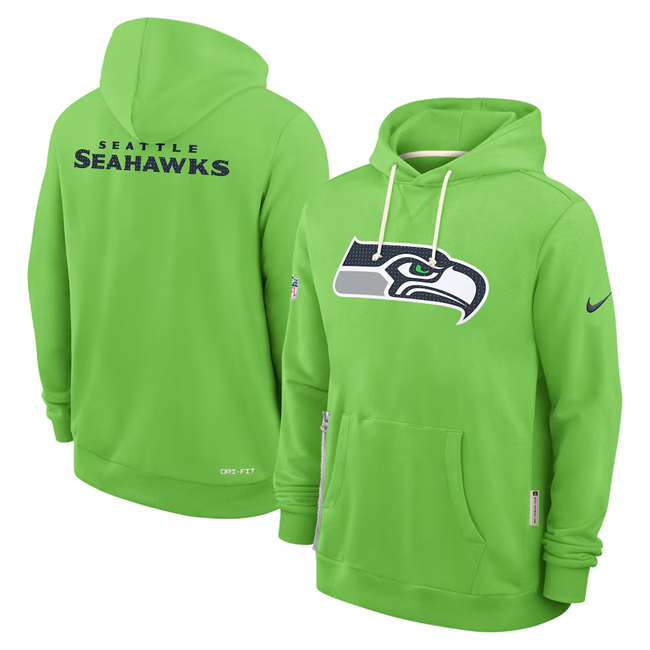 Personalized Men’s Seattle Seahawks Neon Green Sideline Standard Issue Initial Home Dri-FIT Pullover Hoodie
