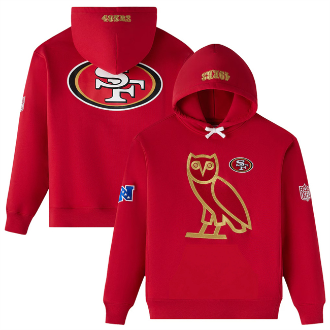 Personalized Men’s San Francisco 49ers OVO Scarlet Icon Team Pullover Hoodie