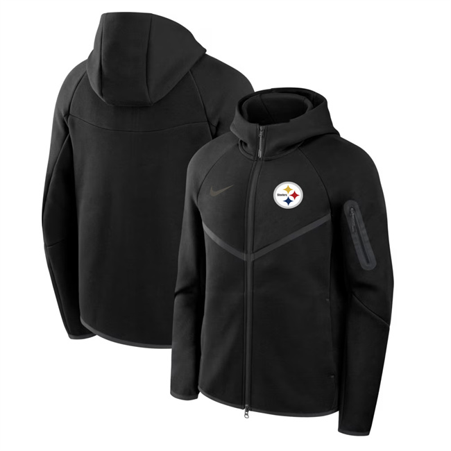 Personalized Men’s Pittsburgh Steelers Black Tech Fleece Full-Zip Windrunner Hoodie