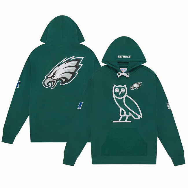 Personalized Men’s Philadelphia Eagles Green OVO Scarlet Icon Team Pullover Hoodie