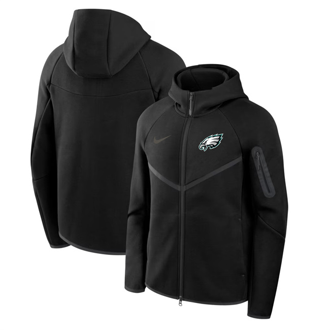 Personalized Men’s Philadelphia Eagles Black Tech Fleece Full-Zip Windrunner Hoodie